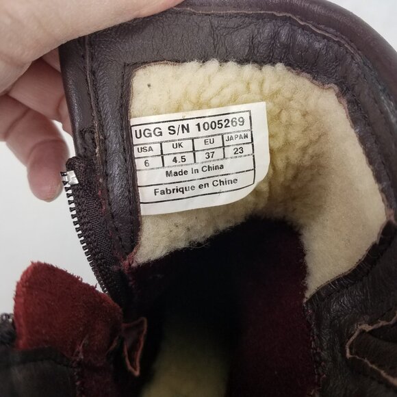 UGG Simmens Boots Women 6 Leather Waterproof Brown Olive Shearling Lining Zip Up - Picture 10 of 16